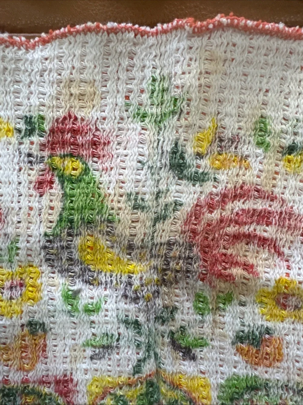 Vintage Swedish Style Printed Knit Dishcloths Lot of 4 Bird/Rooster 10x10
